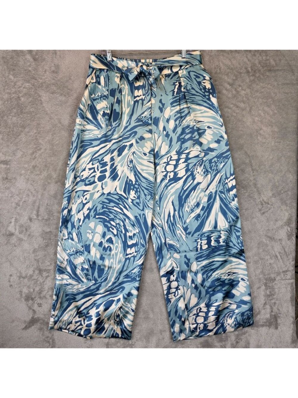 House Of Harlow 1960 Pants Womens XL Blue Satin Wide Leg Belted Geometric